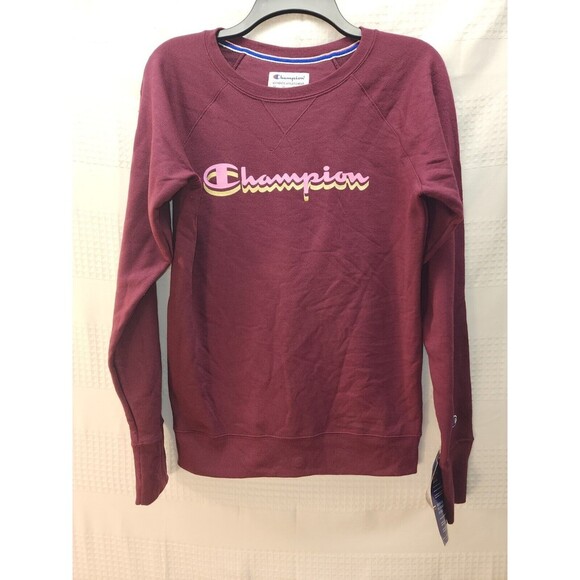 Champion Sweatshirt Womens Sm Crewneck Pullover Burgundy Logo Fleece - Picture 1 of 8